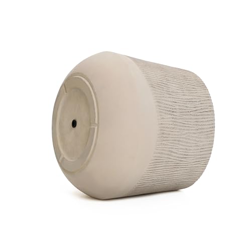 LuxenHome 17\" Dia Concrete Round Planter, Large Outdoor Indoor Plant Pot with Drainage Hole and Rubber Plug, Flower Pot for Plants, Blended Tan with Wood Pattern Planter for Home Garden Patio - Thumbnail 3