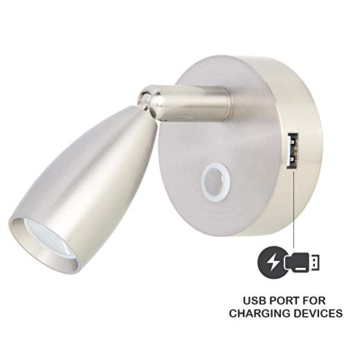 12V Reading Lamp RV Boat LED Bedside Lamp Camper Trailer Motorhome Interior Lighting Spotlight, Machined Aluminum Brushed Nickel (LED Light with USB)