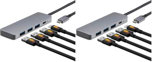 Image of Amazon Basics USB 3.2 /3.1 Gen 2 Multiport USB C Hub Dock, 10Gbps, USB-C to 1xUSB-C /3xUSB-A, Works with Windows /Mac, Silver, Black (Pack of 2)