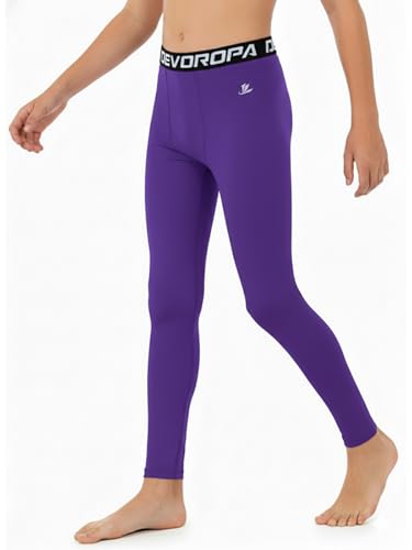 Image of DEVOROPA Boys Leggings Youth Compression Pants Sports Tights Basketball Football Baseball Soccer Baselayer Slim /Regular /Husky