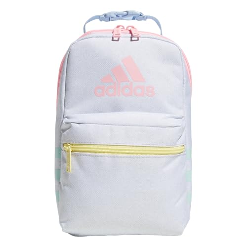 adidas Santiago Lunch Bag Cooler for Women and Men, Insulated Food Container Box with Mesh Pocket, Twill White/Clear Sky Blue/Pink Spark/3.0, One Size
