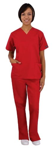 Medical Scrubs - Cherokee Uniforms Authentic Workwear Women's Two Pocket Top and Flare Leg Pant Scrub Set (Galaxy Blue, Large)
