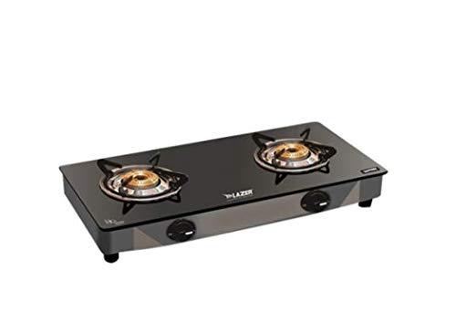 Lazer Vaishno Glass Sapphire 2 Burner Manual Cooktop, Black
