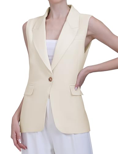 V VOCNI Women's Long Sleeveless Blazer Vests Casual Lapel Office Cardigans Vest Open Front Vest Tops Suit Waistcoat