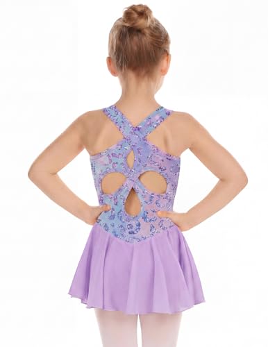 Image of Arshiner Kid Girls Hollow Back Ballet Leotard with Skirt Sleeveless Dance Dresses
