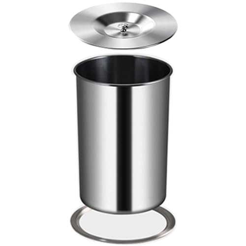 Image of 8L /2.1GAL Embedded Trash Bin with Lid,Trash Chute,Drop-in Trash Can,Built-in Waste Basket for Kitchen,Washbasin, Dining Room,Restaurant (8L-Set（Silver)