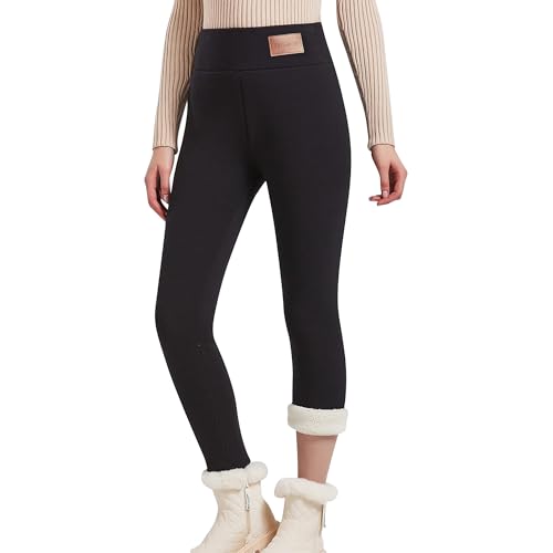 Hixiaohe Women's Casual Sherpa Fleece Lined Warm Leggings Thicken Heavy Jogger Pants, Black, S