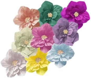 9PCS Pastel Paper Flowers Artificial Crepe Tissue Hot White Wall Décor Wedding Birthday Bridal Baby Shower Classroom Nursery Room Backdrop Centerpieces Party Decorations Supplies (Light Color (9PCS))
