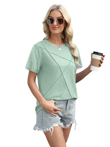 Image of XIEERDUO Womens Summer Tops 2026 Pleated Round Neck Short Sleeve Shirts Business Casual