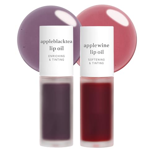 Image of NOONI Korean Lip Oil Set - Appleblacktea & Applewine - Long-Lasting, Moisturizing, Revitalizing Lip Gloss Stain Makeup for Dry Lips - Waterproof, No Peel Off, Stocking Stuffers (2EA, 0.12 fl oz)