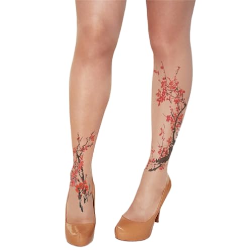 Generic Premium Colorful Mock Tattoo Patterned Women's Tights with Designs Plus Size Nude Pantyhose Sheer Stockings