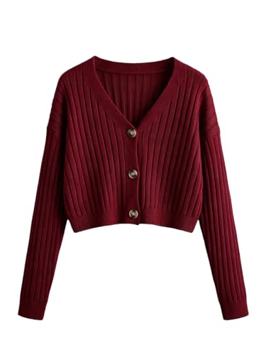 Image of SweatyRocks Women's Long Sleeve Button Front V Neck Soft Cardigan Sweaters