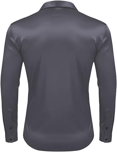 Image of IndoPrimo Men's Satin Shirt with Spread Collar Neck Line Solid Pattern Full Sleeves Regular Fit Western Style and Standard Length