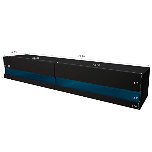 Holyfly Floating Tv Stand For 75/80 Inch Tv, Wall Mounted Entertainment Center With 20 Colors Led, Modern High Gloss Console Table Remote Control Cabinet For Living Room, Media Room (Full Black) #TOP3