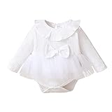 OPAWO Newborn Baby Girl Bodysuits Long Sleeve Ribbed Romper Onsies with Tulle Skirt Infant Baby Girl Dresses 0-18 Months(White,3-6 Months)