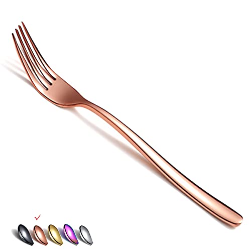 Copper Dinner Forks 6 Piece, Stainless Steel 8'' Forks Silverware Set, Dessert Forks, Table Forks, Salad Forks for Home, Kitchen or Restaurant, Dishwasher Safe