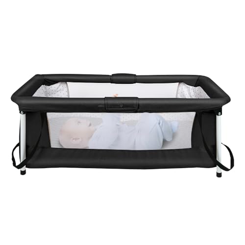 Belfoyer Cuna Colecho Bebé 2 en 1 con Colchón y Malla Antimosquitos, Cuna para Bebés Ajustable en Altura, de 0 a 36 Meses（90 * 70 * 50cm,Negro）