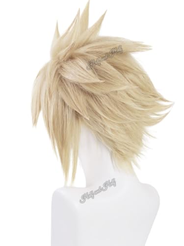 Image of Half and Half Short Blonde Anime Cosplay Wig for Men Blonde Game Male Wigs Fluffy Layered Hair Wig for Halloween Party Daily Costumes