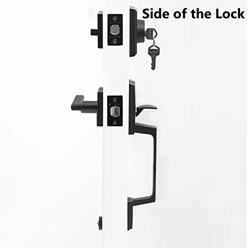 Kiayaci Door Lock Set Double Door Handle Sets With Deadbolt Black Entry Door Locksets Single Cylinder Handleset With Straight Handle Lower Half Grip Matte Black Double Door Handleset With Dummy #TOP1