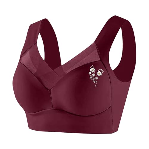 Reggiseno da donna senza reggiseno, con scollo a V, delicato sulla pelle, con stampa grafica brasier, leggero, morbido, reggiseno sportivo comodo, traspirante, reggiseno senza fili, Vino, 3XL