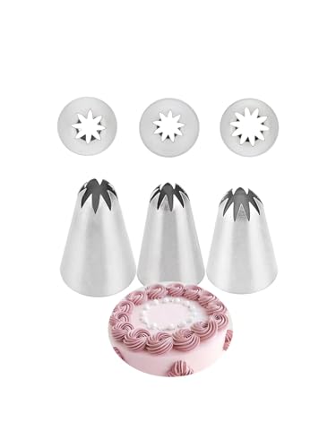 Extra Large Closed Star Piping Tips Set For Stars, Swirls, Rosettes And Churros– Transform Your Desserts With Elegance And Artistry, 3 Pcs