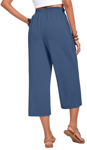 Image of Anyhold Women's Capri Pants Drawstring Casual Palazzo Trousers with Pockets Loose High Waisted Wide Leg Lounge Pants