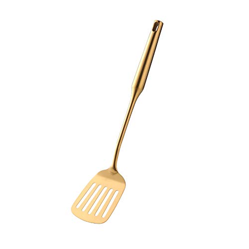 Meisha Metal Spatula, Heavy Duty & Durable 304 Stainless Steel Slotted Spatula Turner Vacuum Ergonomic Round Handle, Cooking Spoon for Kitchen, 14.76 Inches - Gold