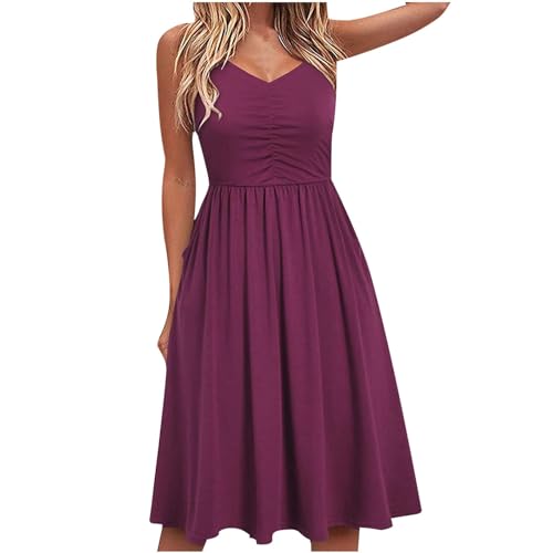 Kleid Schwarz Damen Sexy Boho Strandkleid Sommerkleid Damen Knielang Trägerkleid Einfarbig Sommer Rückenfreies Kleid Leichte A Linien Summer Dress...