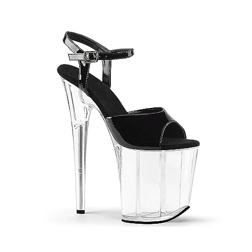 Talons hauts 20 cm été à talon fin noir et semelle transparente bout rond YXWYXWA
