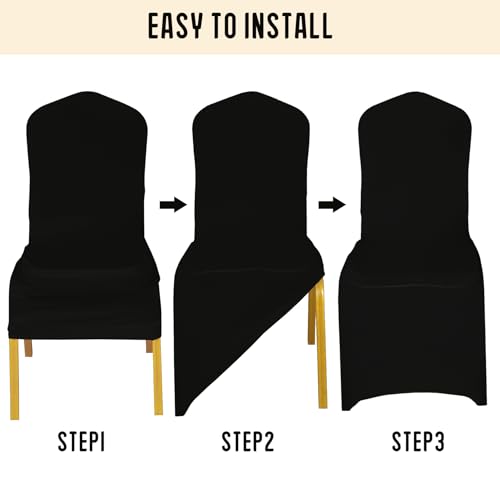 JALANCY 1 Pack Black Stretch Polyester Spandex Chair Covers Universal Washable Removable Chair Slipcovers Protector for Wedding Banquet Events Party Dining Decoration