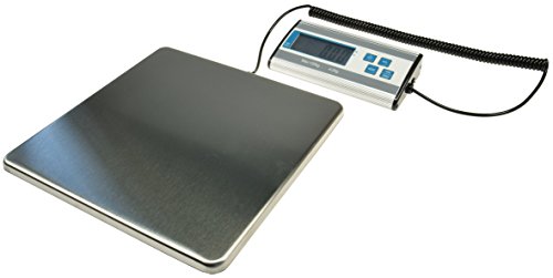 ChiliTec Digitale Paketwaage Versandwaage bis 120Kg +/-20g Edelstahl Oberfläche 27x27cm Spiralkabel 70-150cm Externes Display Waage für Lager Versand Pakete