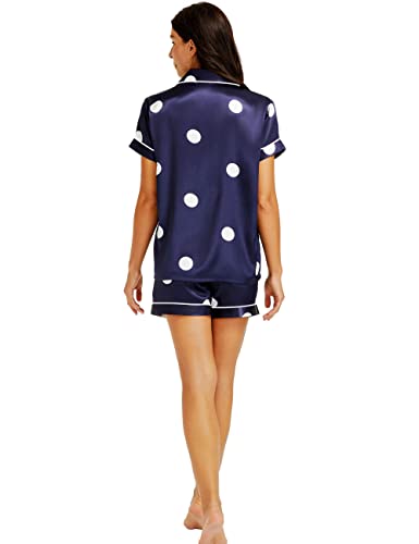 Lonxu Womens Satin Pajamas Set Classic Navy Blue M #TOP1