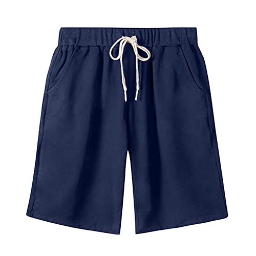 Bermuda Shorts for Women Knee Length Casual Shorts Summer Athletic Shorts Navy Blue Long Shorts Plus Size Drawstring Shorts Cotton Jersey Shorts