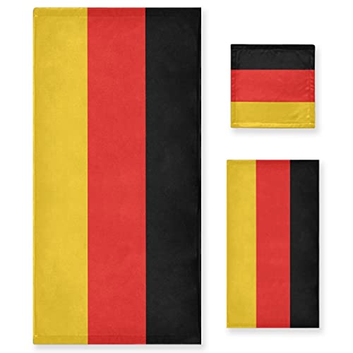 RPLIFE Deutschland Flagge Weiches und saugfähiges Handtuch 3er Set, enthält Badetücher Handtücher Waschlappen, Küchentücher für Hotel, Bad, Spa, Fitnessstudio