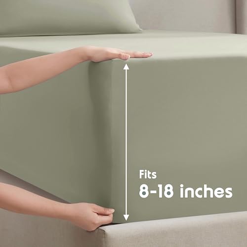 Image of Nestl Split King Bed Sheet Set - Light Green - 5-Piece Deep Pocket | Instantly Soft, Night-One Ready (No Wash Required). Fits 16-Inch Deep Pockets, 360-Degree Elastic Grip