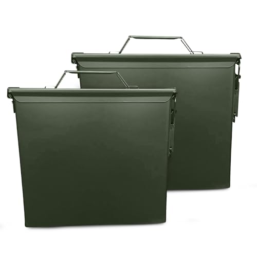 MIL SPEC PA19 Tall 50 Cal Ammo Can (2) UN Stenciled - Water Resistance Organizer for 5.56 Ammo, Tools & Storage Surplus w/Powder Coated Polish Paint