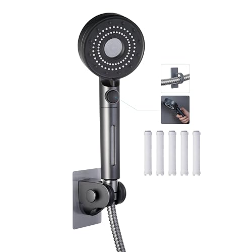 Umyder RV Handheld Shower Head with Hose and Cotton Filter,5 Mode Spray High Pressure Shower Head with On/Off Switch for Water Saving,No Drilling Wall Mount Shower Holder and Adhesive Hose Guide Ring