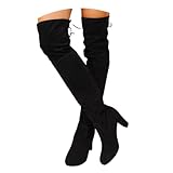 ticticlily Overknees Stiefel Damen Winter Langschaftstiefel Wildleder Warme Boots Kniehoch Stiefeletten mit Absatz A Schwarz 39 EU