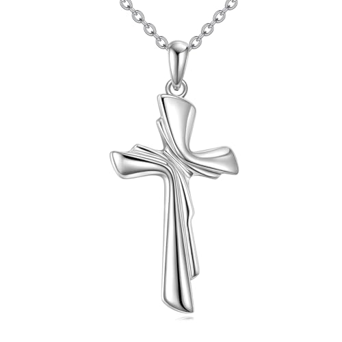 YFN Cross Necklace Sterling Silver Religious Cross Pendant Christian Jewelry Gifts for Women Men