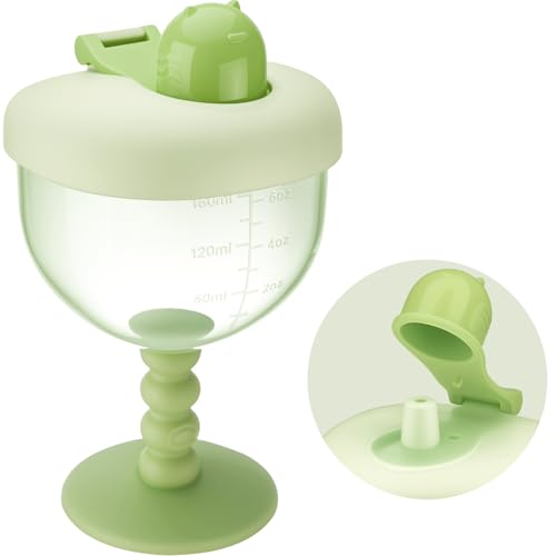 NiHome 6oz Baby Goblet Cup with Lid for Ages 12 Months+ Travel Sippy Cup with Easy Measurement Marks Elegant Wine Glass Design Toddler Cup Durable and Odorless Baby Drinking Cup (Green)