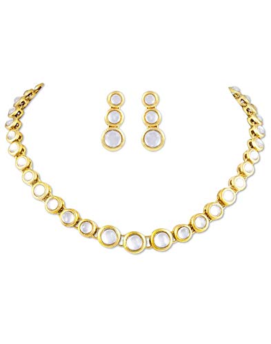 Karatcart 22K Gold Plated Round Kundan Single String Necklace Set for Women