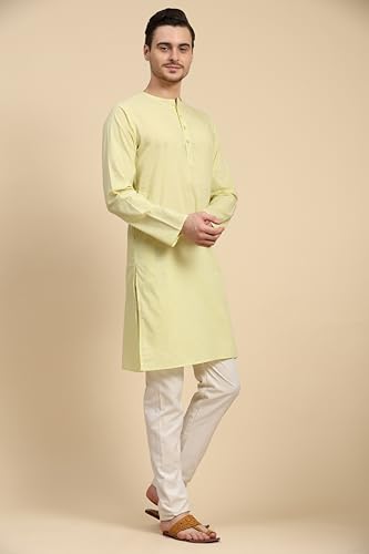 Image of SKAVIJ Men's Pure Cotton Solid Kurta Pajama Set Round Neck Casual Yoga Dress