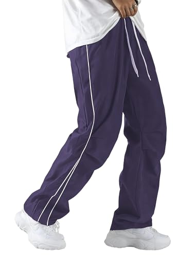 JMIERR Men's Baggy Parachute Pants Knee Pleat Wide Leg, Purple, 2XL