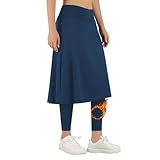 ANIVIVO Women's Knee Length Fleece Lined Leggings with Skirt, Winter Warm Skirted Leggings for Women Zipper Pockets (Navyblue,XL)