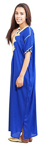 Moroccan Caftans Handmade Light Weight Cotton Hand Embroidery Andalusia Fits Small To Medium Blue #TOP2