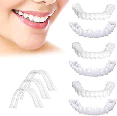 Fake Teeth, 6 PCS Cosmetic Denture Veneers for Upper and Lower Jaw, Natural Shade Fake Veneer, Denture Decorations for Christmas and Daily Life