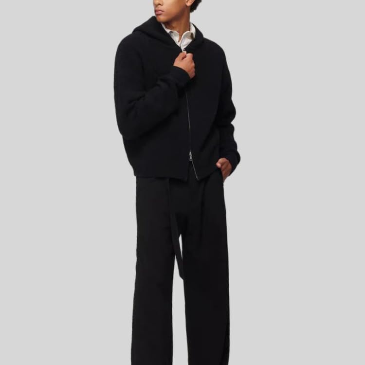 Men's Long Sleeve Double Zipper Rib Knit Sweater Hooded Slim Fit Casual Cardigan4