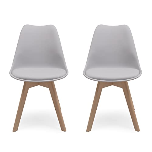 Homely - Pack de 2 sillas de Comedor o Cocina de diseño nórdico Day, Asiento de Polipropileno y Patas de Madera de Haya, Color Gris Claro