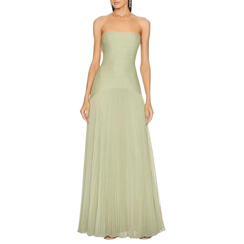 Female Off Shoulder High Waist Solid Color Evening Dress Summer Backless Sexy Strapless Slim Pleated Long Dress