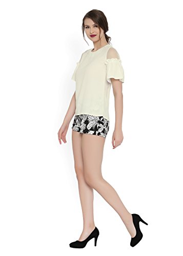 Image of RARE Women Blue Solid Cold Shoulder Top (EP2055)